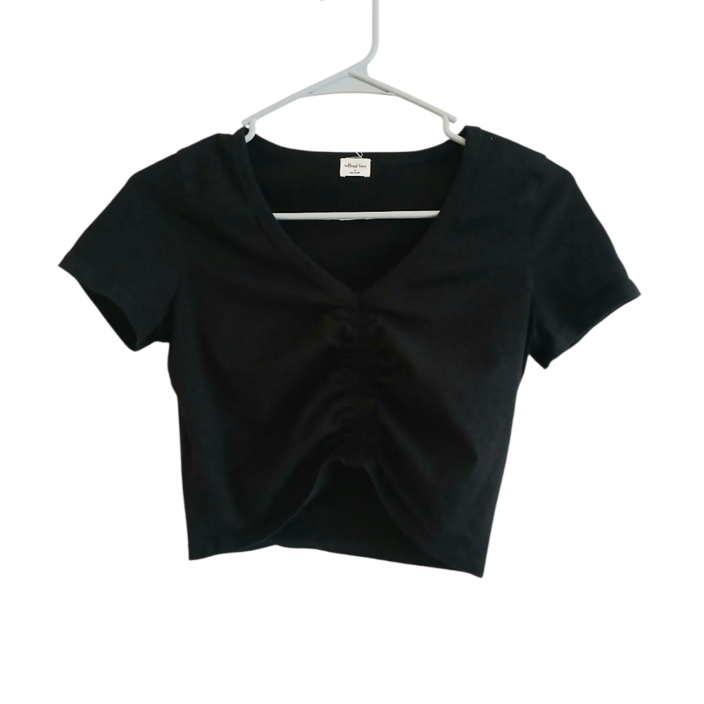 Wilfred Aritzia 100% Cotton Ruched Crop Top Women's S Black Stretch Coquette